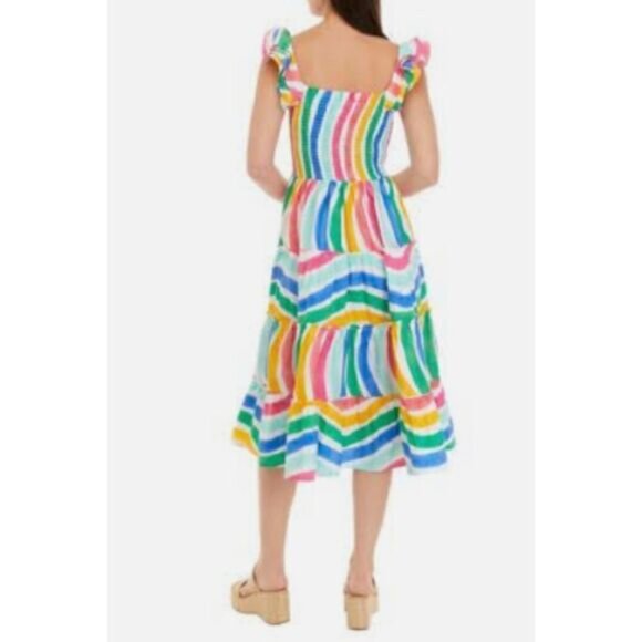 Crown & Ivy Womens Size L Cotton Striped Ruffle Pullover Midi Teired Dress Party - Picture 5 of 14